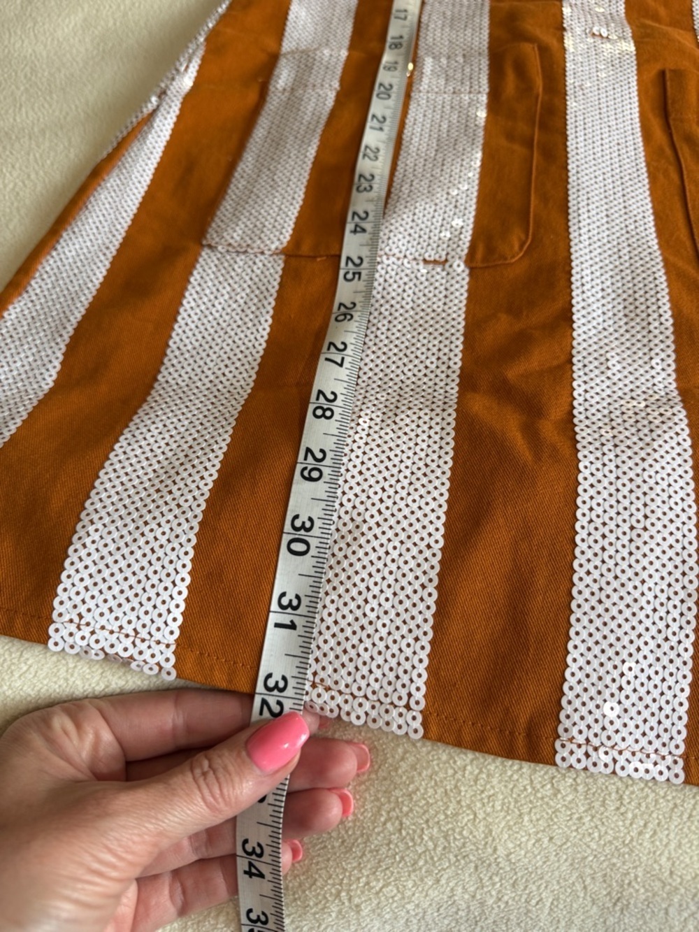 QUEEN OF SPARKLES Rust Orange and White Striped Pinafore Dress Xs Texas - Picture 6 of 9